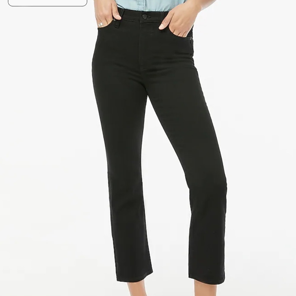 J crew High-rise black flare crop jean in all-day stretch
